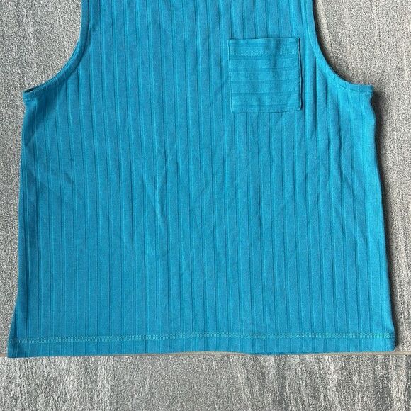 NWT Chaser Relaxed Fit Poor Boy Wide Rib Sleeveless Pocket Tank Turquoise Small - Picture 3 of 10